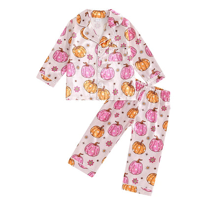 Pumpkin Print Girls Sleepwear Pyjama Set Halloween, Thanksgiving, Autumn - Ethnika-Time