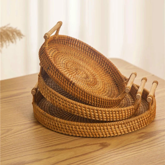 Willow Rattan Storage Basket Tray - Ethnika-Time
