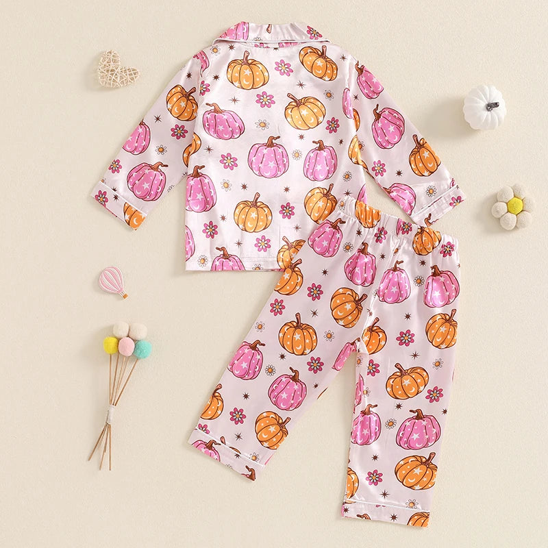 Pumpkin Print Girls Sleepwear Pyjama Set Halloween, Thanksgiving, Autumn - Ethnika-Time