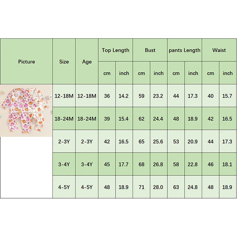 Pumpkin Print Girls Sleepwear Pyjama Set Halloween, Thanksgiving, Autumn - Ethnika-Time