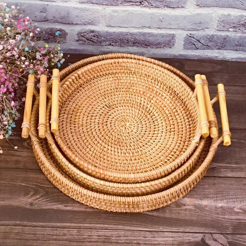 Willow Rattan Storage Basket Tray - Ethnika-Time