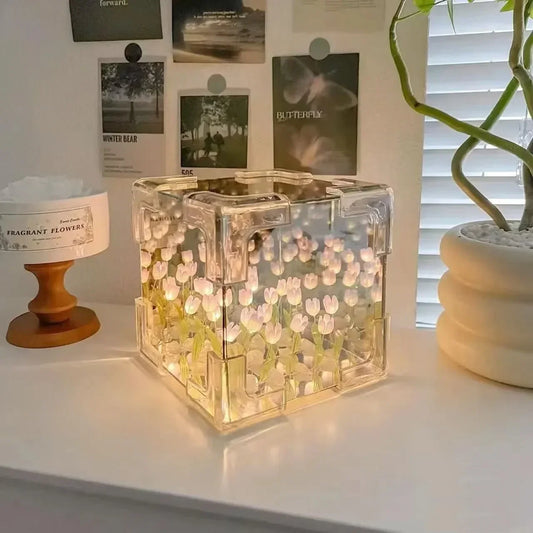 70's Magic Tulips Cube Night Lamp - Ethnika-Time
