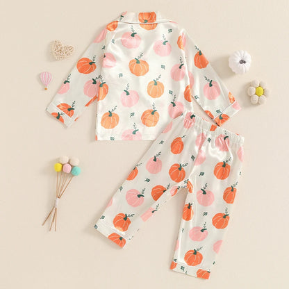 Pumpkin Print Girls Sleepwear Pyjama Set Halloween, Thanksgiving, Autumn - Ethnika-Time